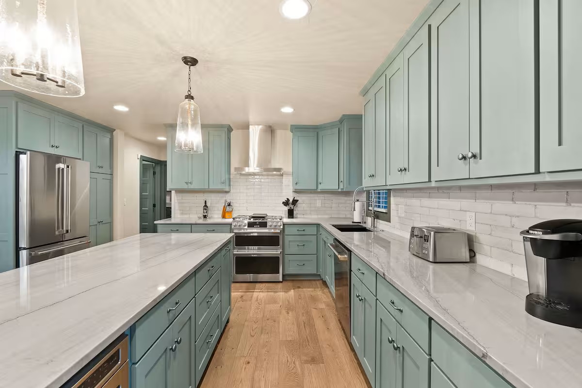 Chef-style kitchen at The Tamarack in Lakeside, Montana